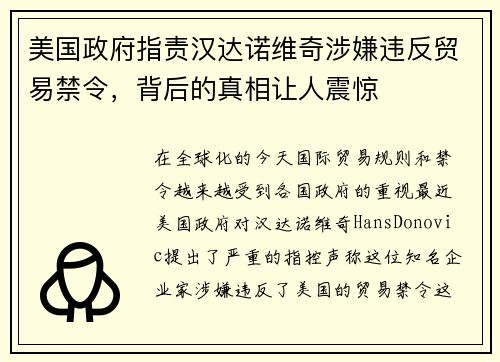 美国政府指责汉达诺维奇涉嫌违反贸易禁令，背后的真相让人震惊